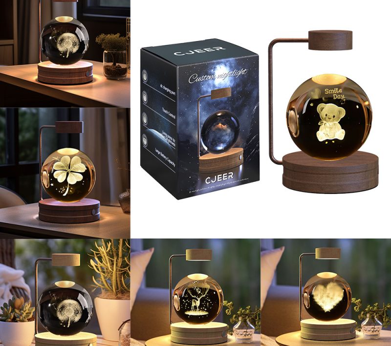 Crystal Ball Cosmic Dinosaur Indoor Night Light USB Power Warm Bedside Light Birthday Gift Night Lamp